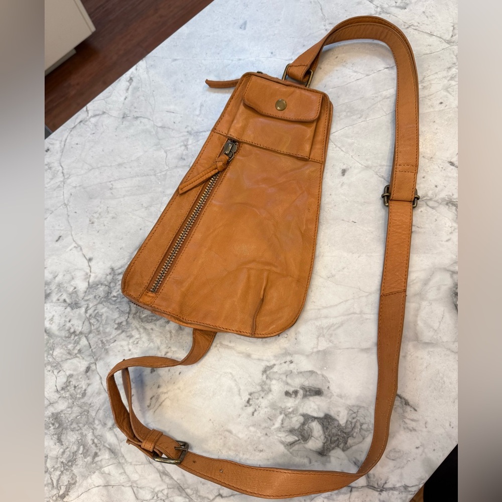 Free People Cognac Leather Crossbody Sling Bag